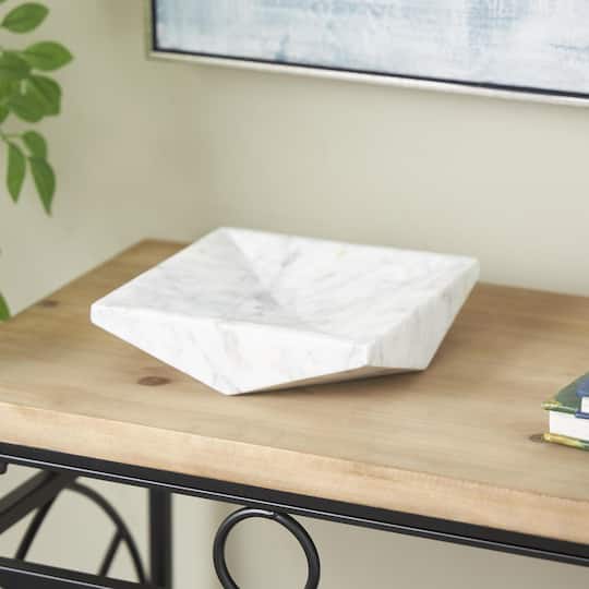 White Marble Geometric Square Tray